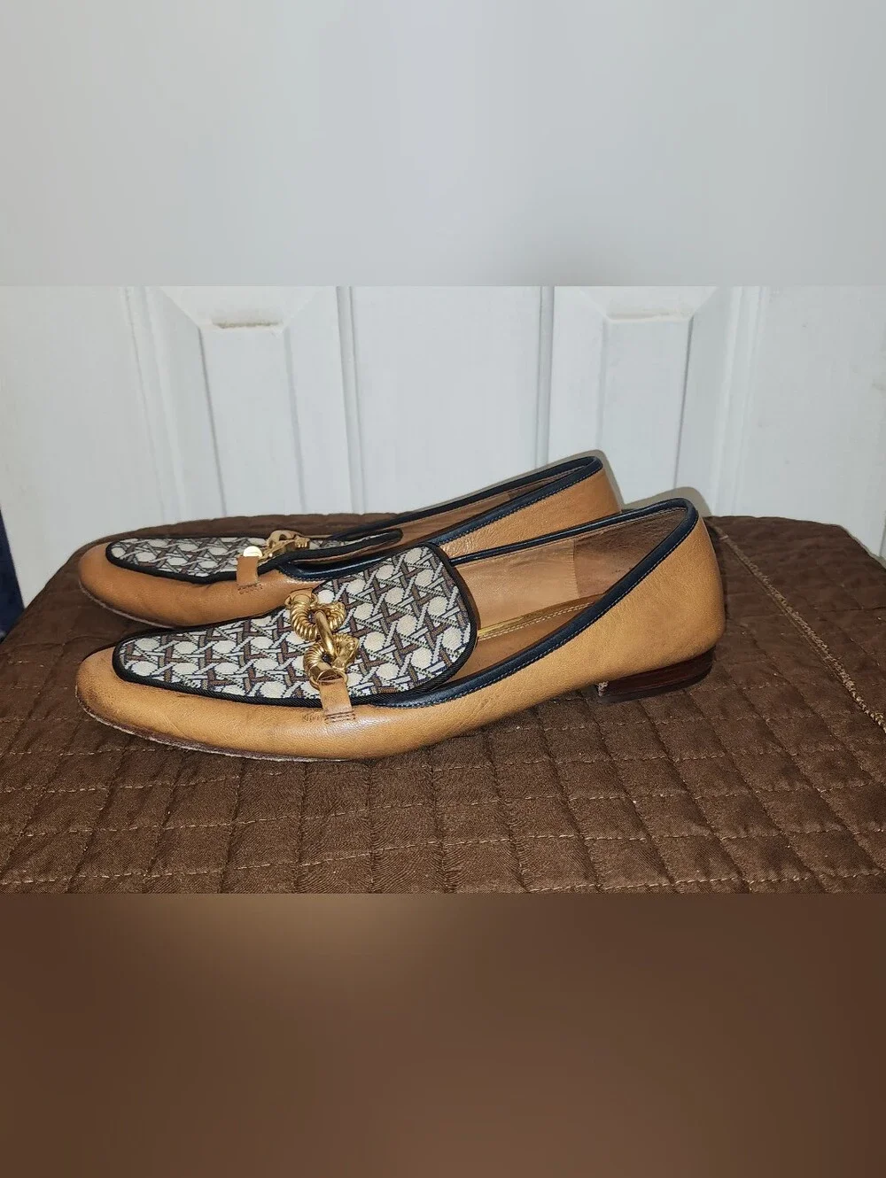 Tory Burch Gemini Link Women’s Size 11 M Tan Leather Monogram Loafers Flats